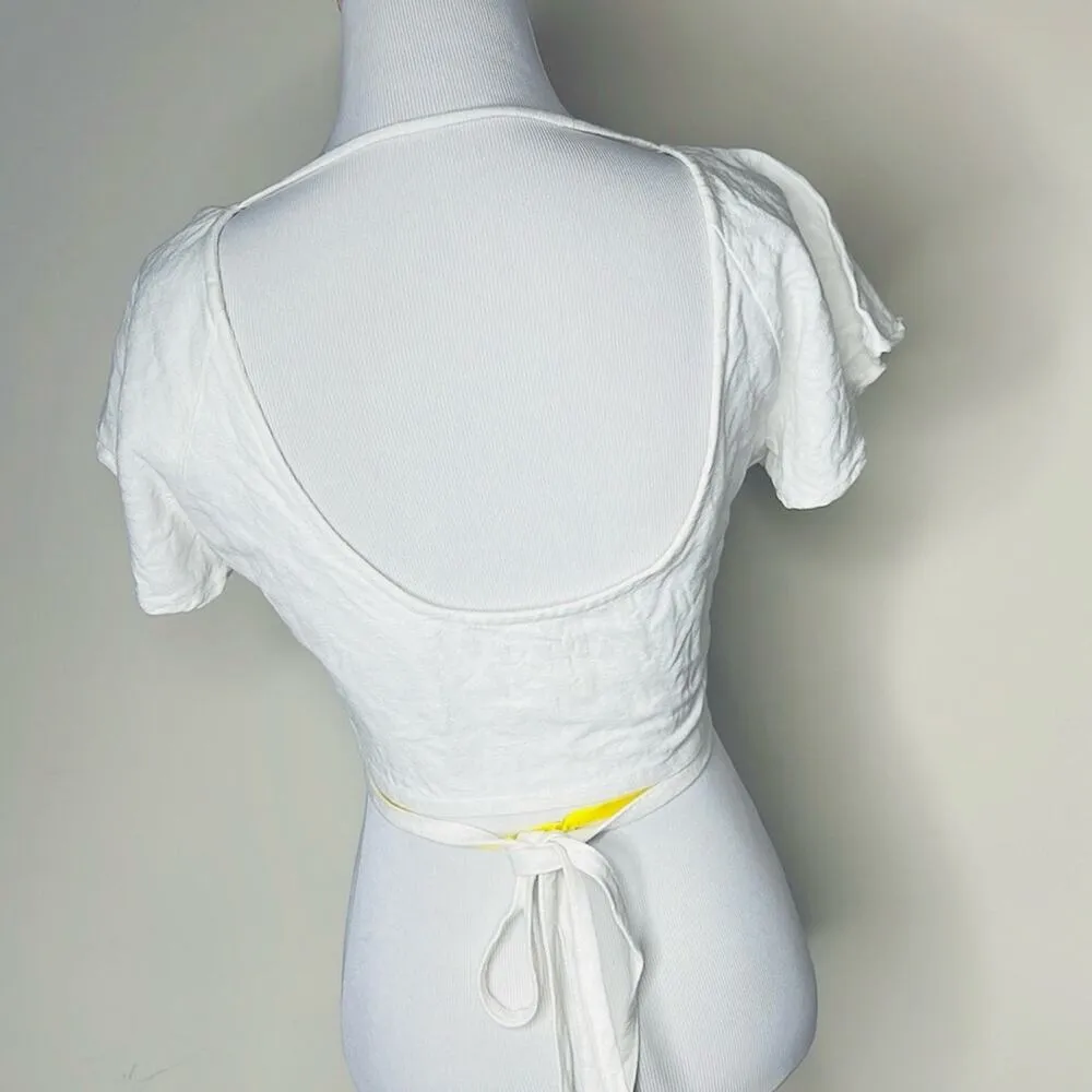 Ajaie Alaie White Linen Wrap Crop Top - Image 5