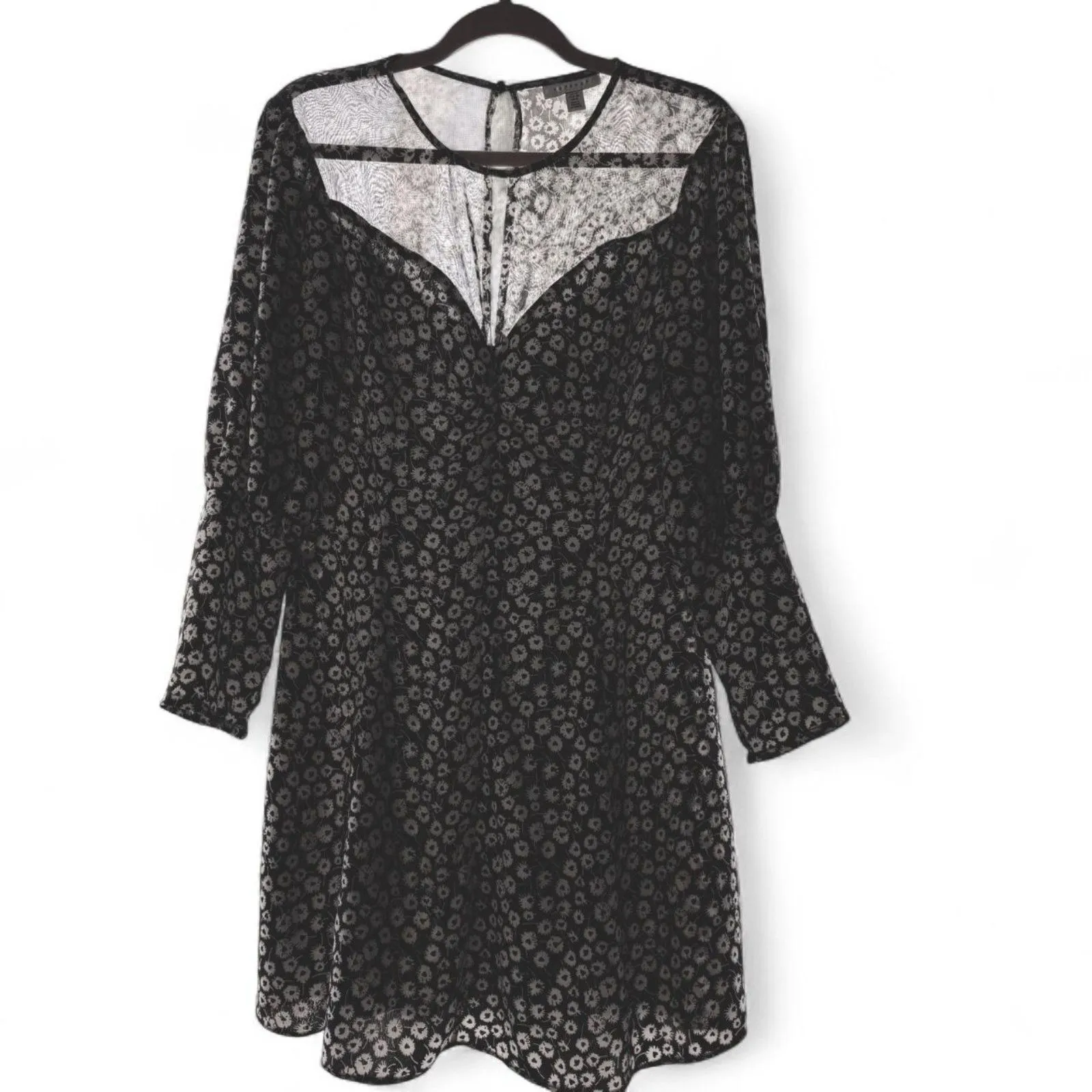 Topshop Puff Sleeve Monochrome Floral Heart Print Fit & Flare Mini Dress Size 8 - Image 2