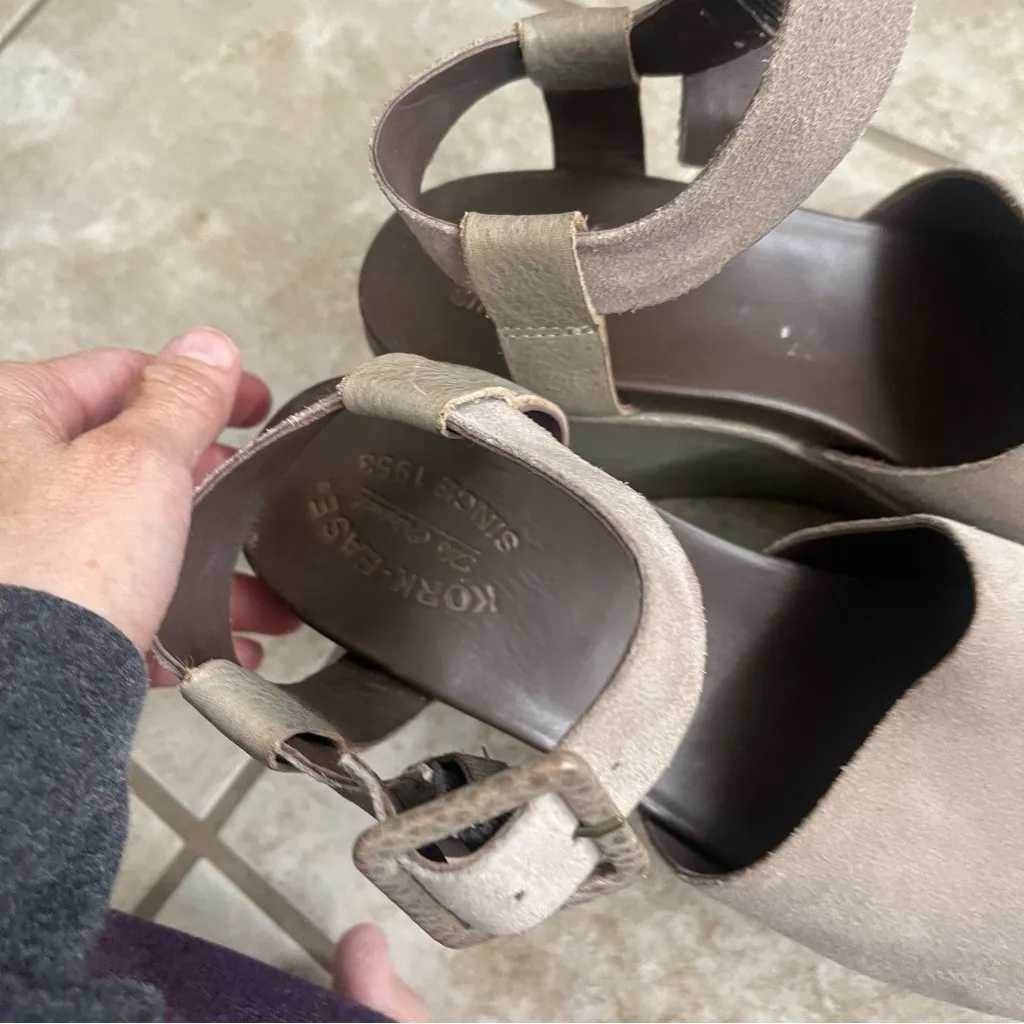Kork Ease‎ Womens Wedge Sandals Size 10M Brown Tan Beige Suede Chunky Strap - Image 5
