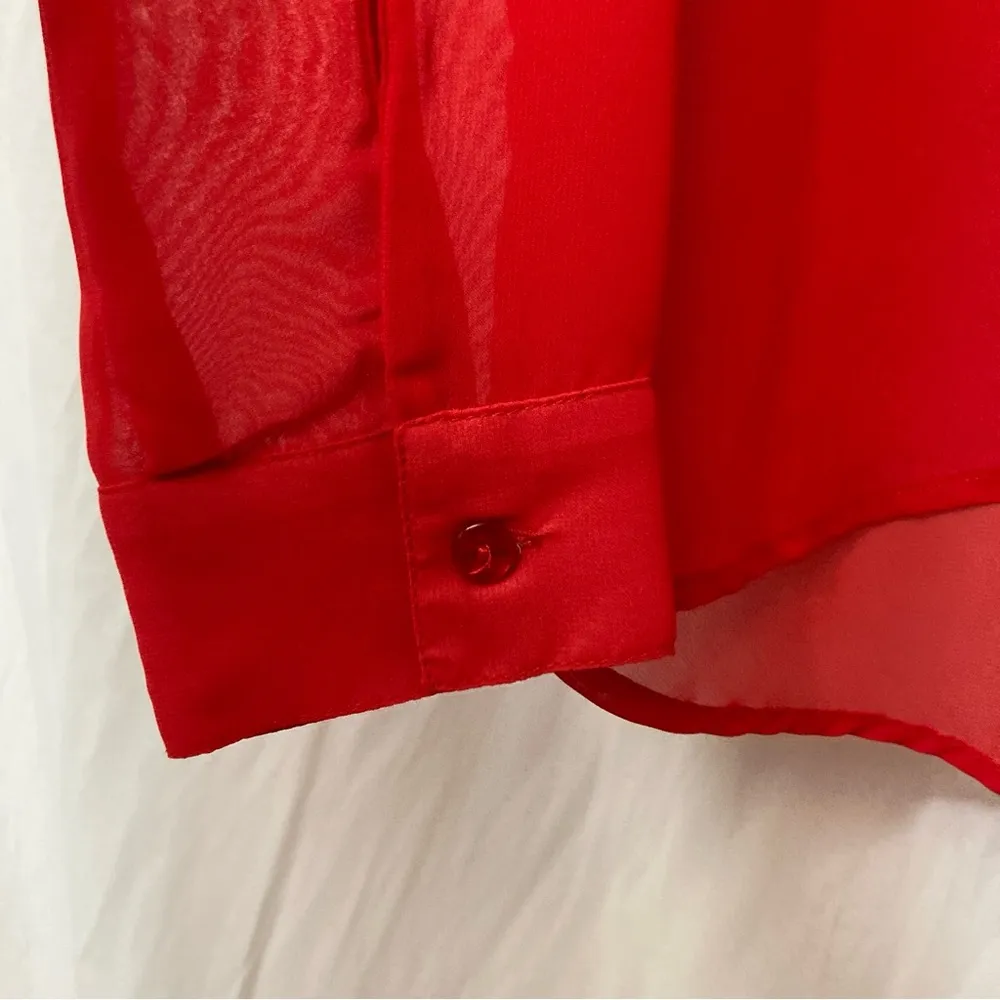 Olsenboye Red Lace Lightweight Button Up Blouse Top - Image 6