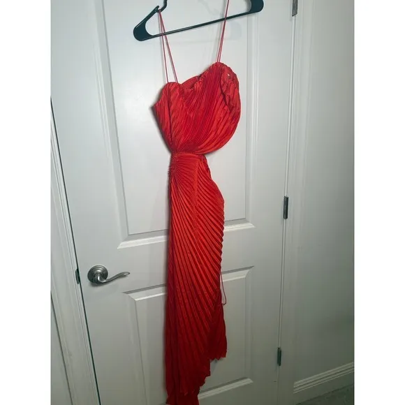 Alice‎ and Olivia Red Pleated Cutout Midi Dress Party Cocktail Occasion Size 10 - Image 6