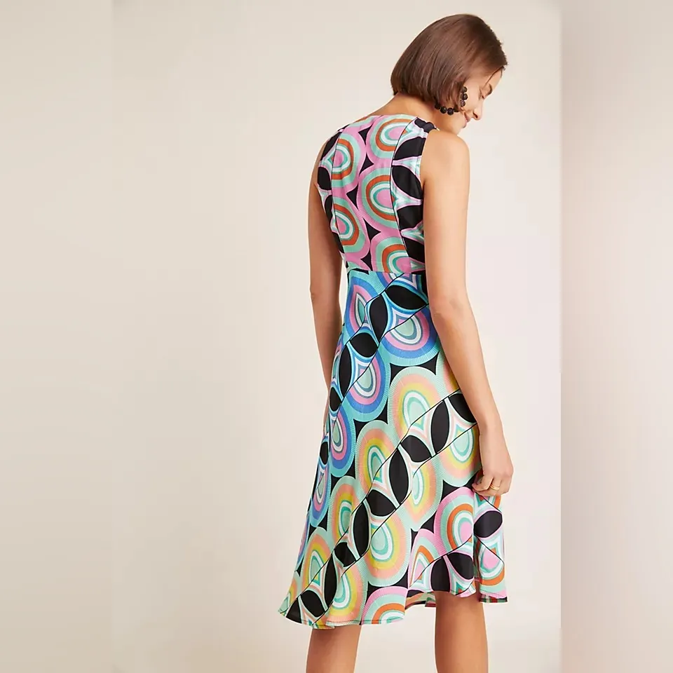 Anthropologie Kenzie Asymmetrical Retro
Mod Geometric Print Midi Dress Size 8 - Image 3