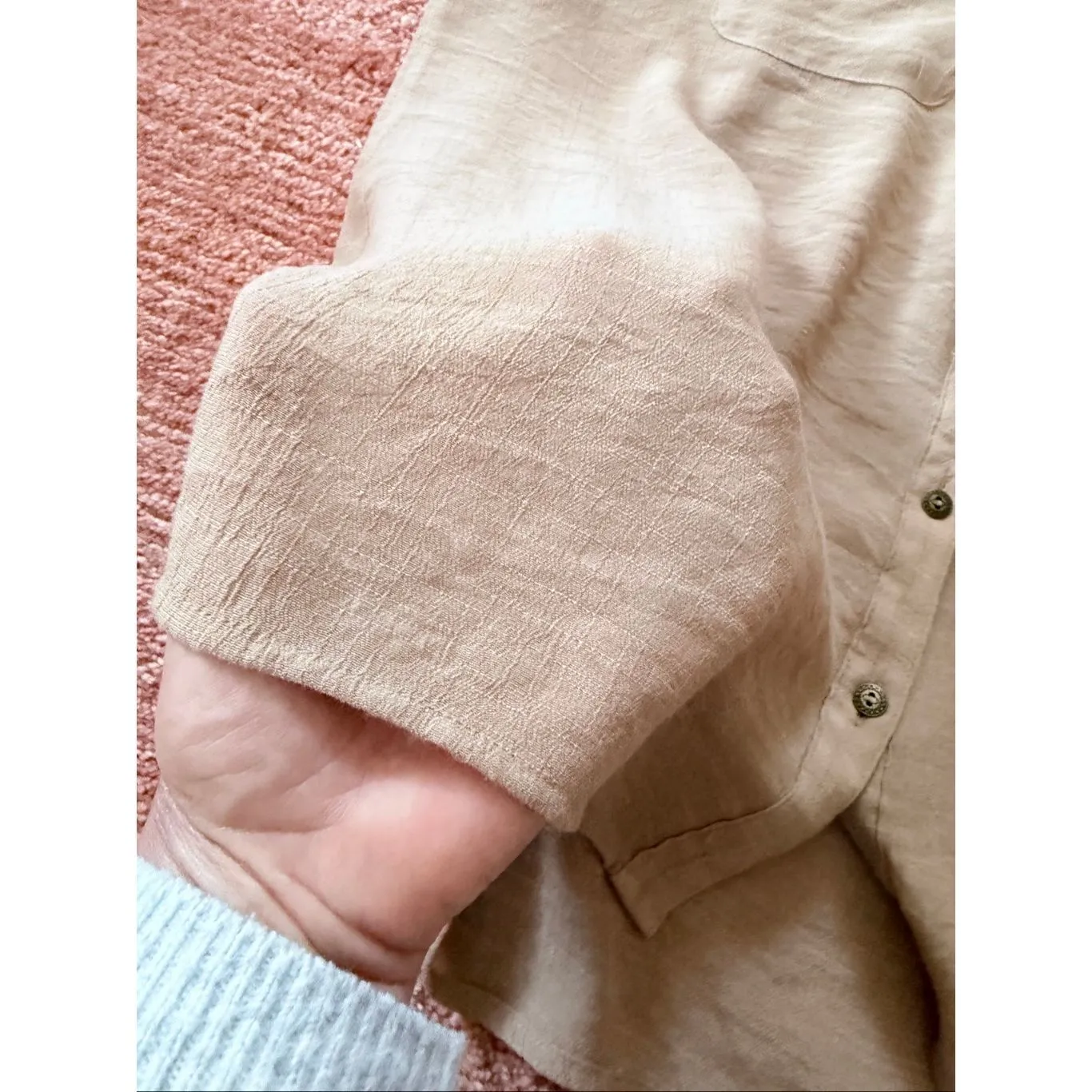 Notations Beige Button Front Utility Blouse XL Roll Tab Sleeves - Image 6