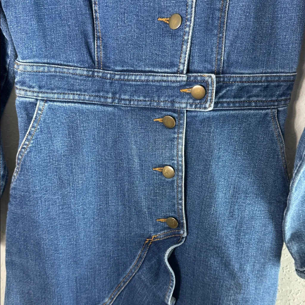 AMUR Sammy Denim Dress Size 6 Puff Sleeve Button Front Ruffle Blue - Image 5