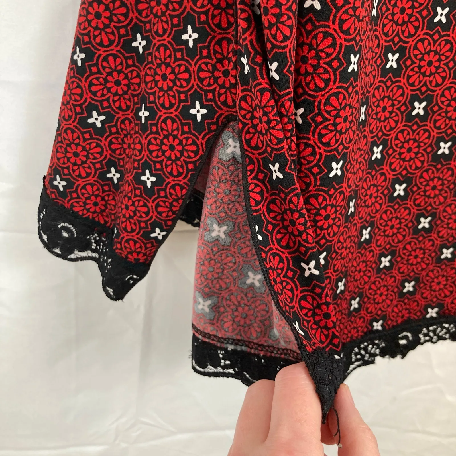 Y2K Unbranded Womens XL Red Geo Lace Trim Cami Vamp Whimsigoth Witchy Romantic - Image 6