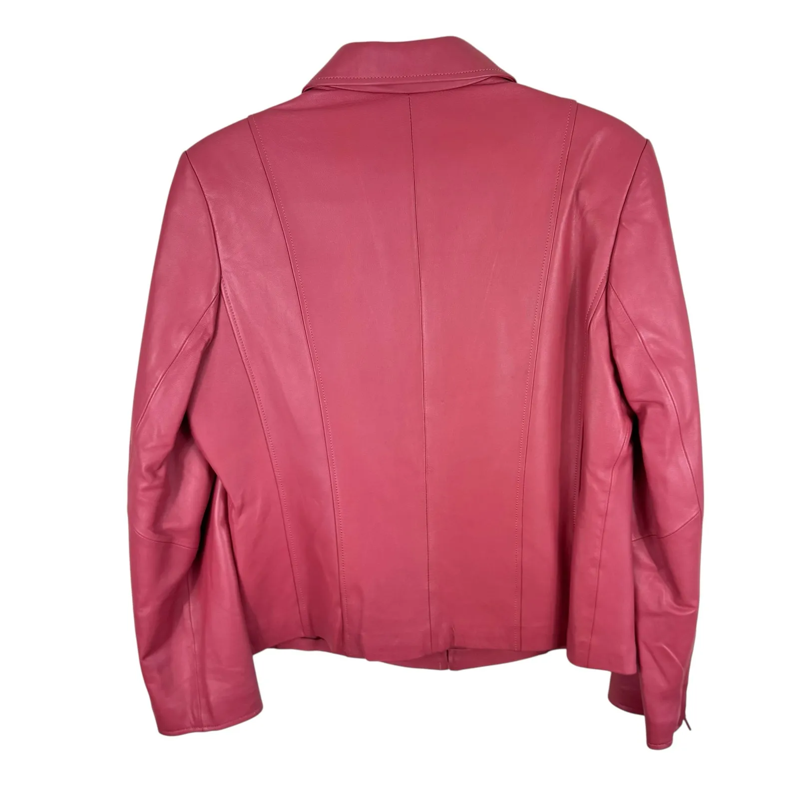 Pamela McCoy 100% Genuine Leather Pink Full Zip Collared Jacket Pockets Size M Size M - Image 2