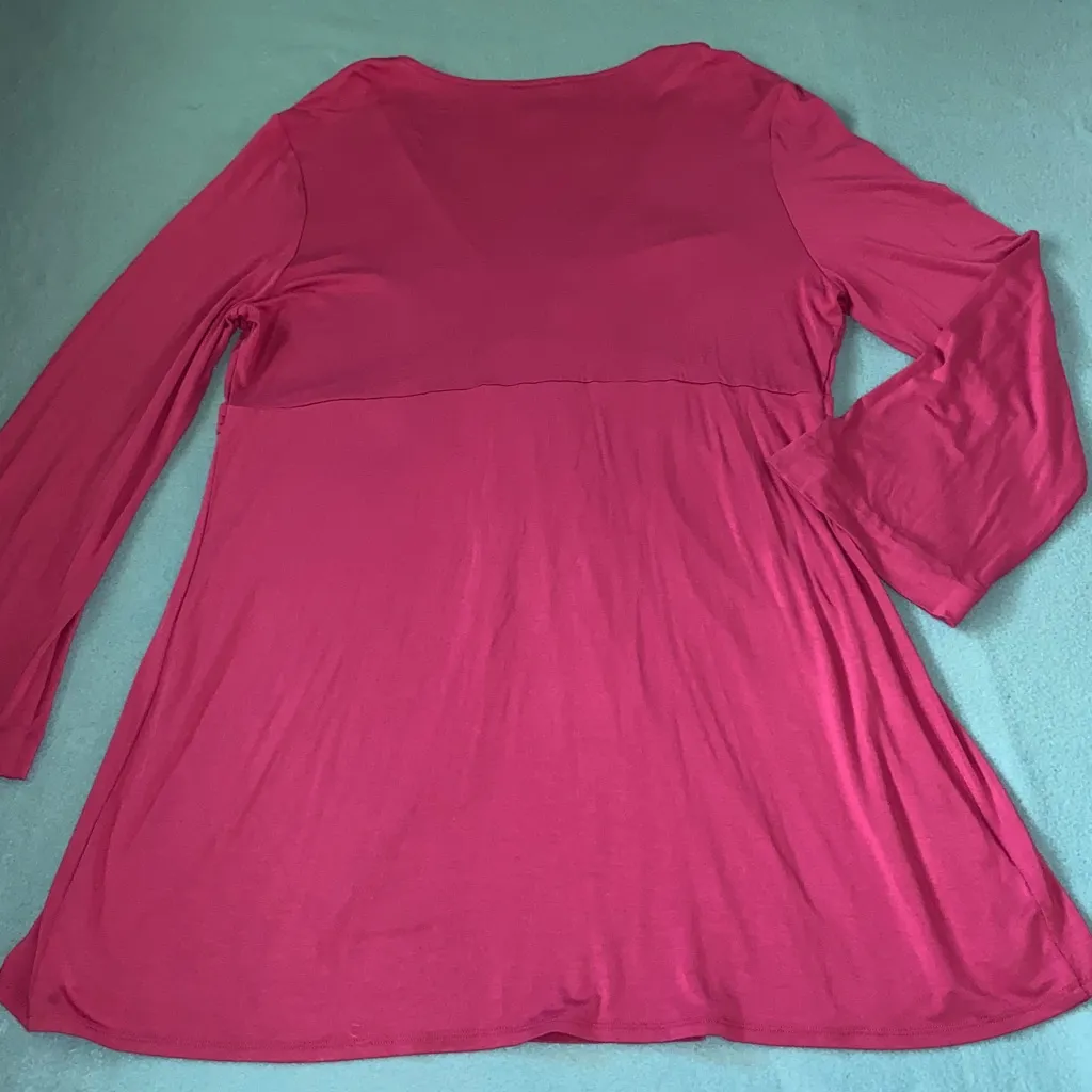 K JORDAN baby doll style tunic wide long sleeve pullover fuchsia pink size XL - Image 2