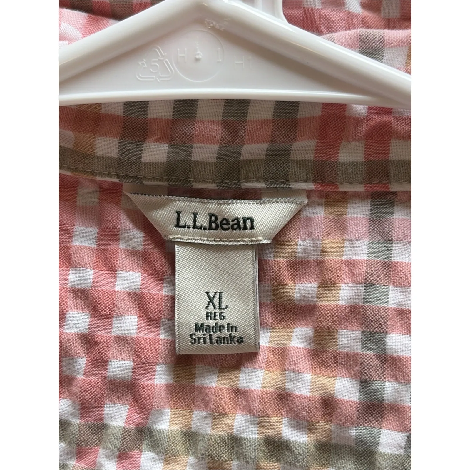 LL Bean Coral Green Seersucker Gingham Popover Blouse Shirt Top Womens XL - Image 6