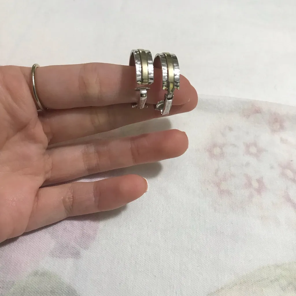 Avon Signed Gold and Silver Tone Clip On Hoop Earrings Excellent Condition - Image 4