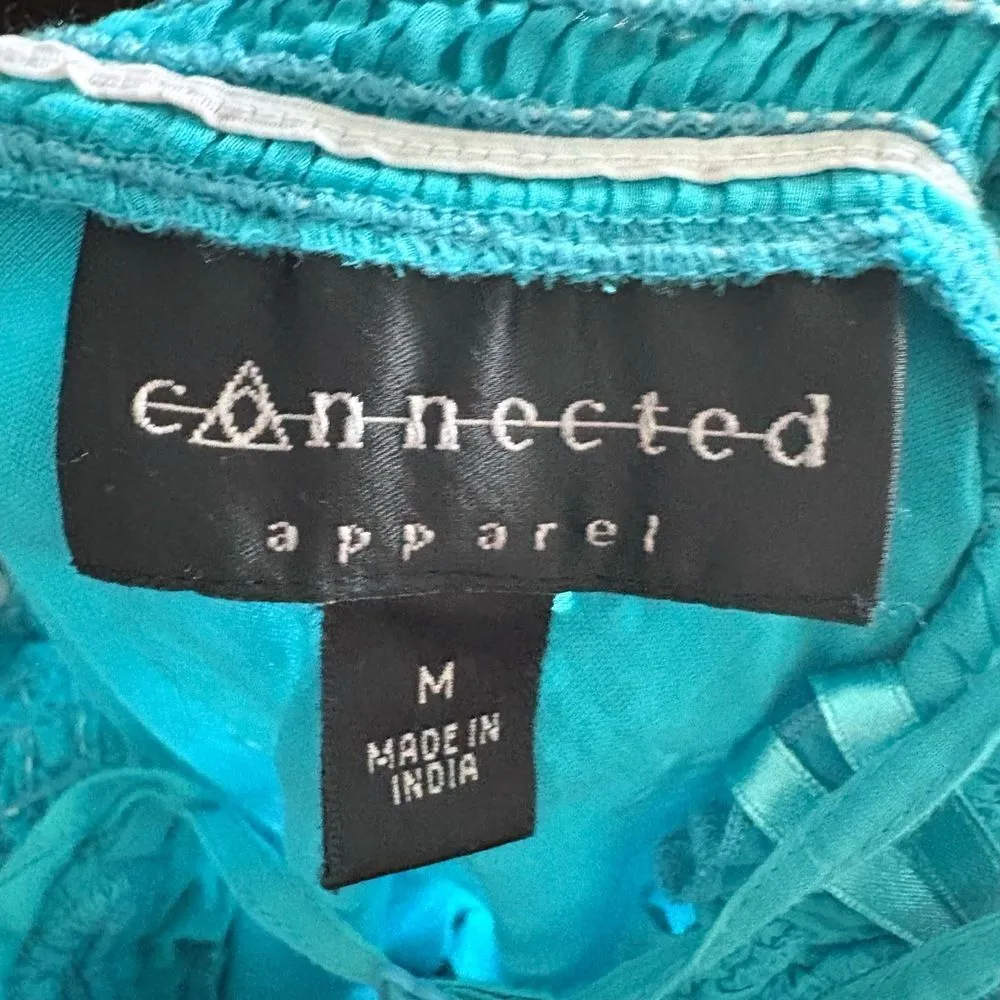 Connected Apparel Dress Medium Aqua Sundress Tiered Eyelet Mesh Fairy Boho Y2K - Image 6