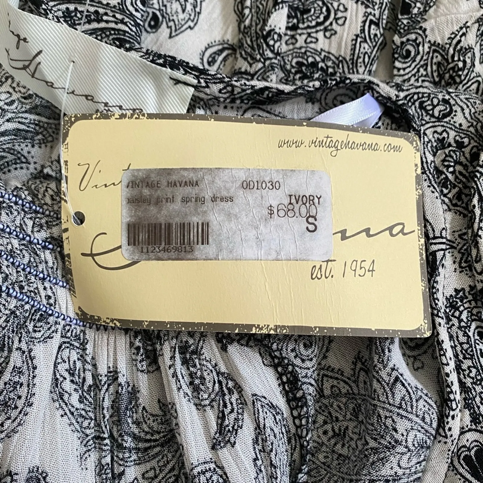 Vintage Havana Ivory Black Paisley Boho Spaghetti Strap Dress Size Small NWT - Image 6