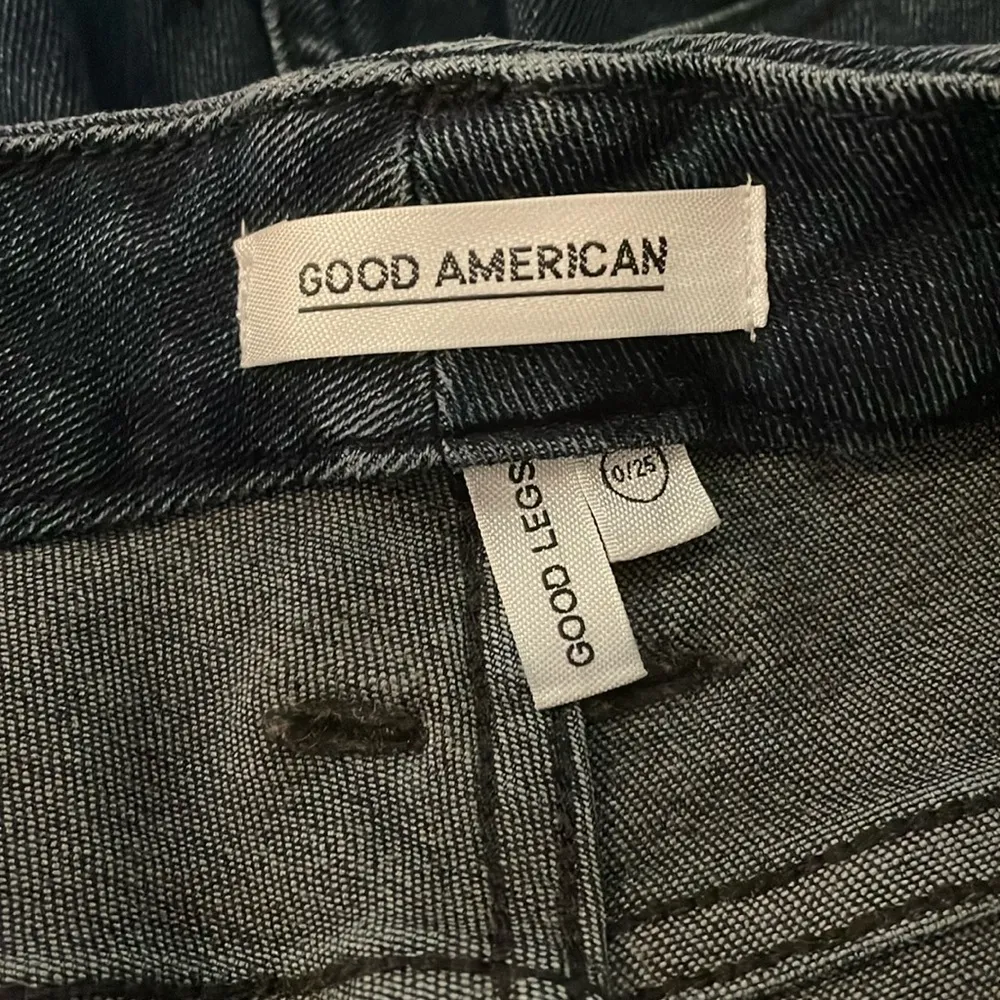 Good American Good Legs Frayed Hem Dark Wash Blue Skinny Jeans Size 0/25 - Image 3