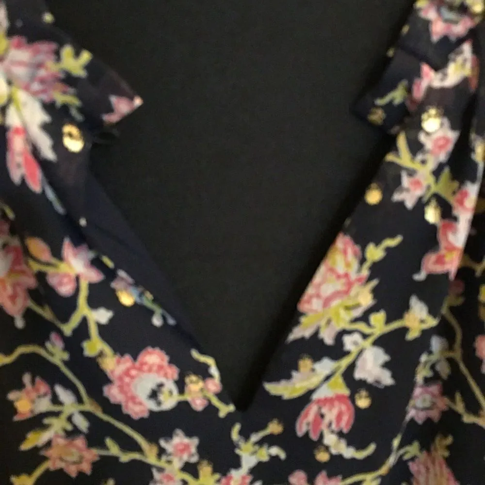 LOFT NAVY Blue & pink oversized, double layered Flounce Dress - Image 2