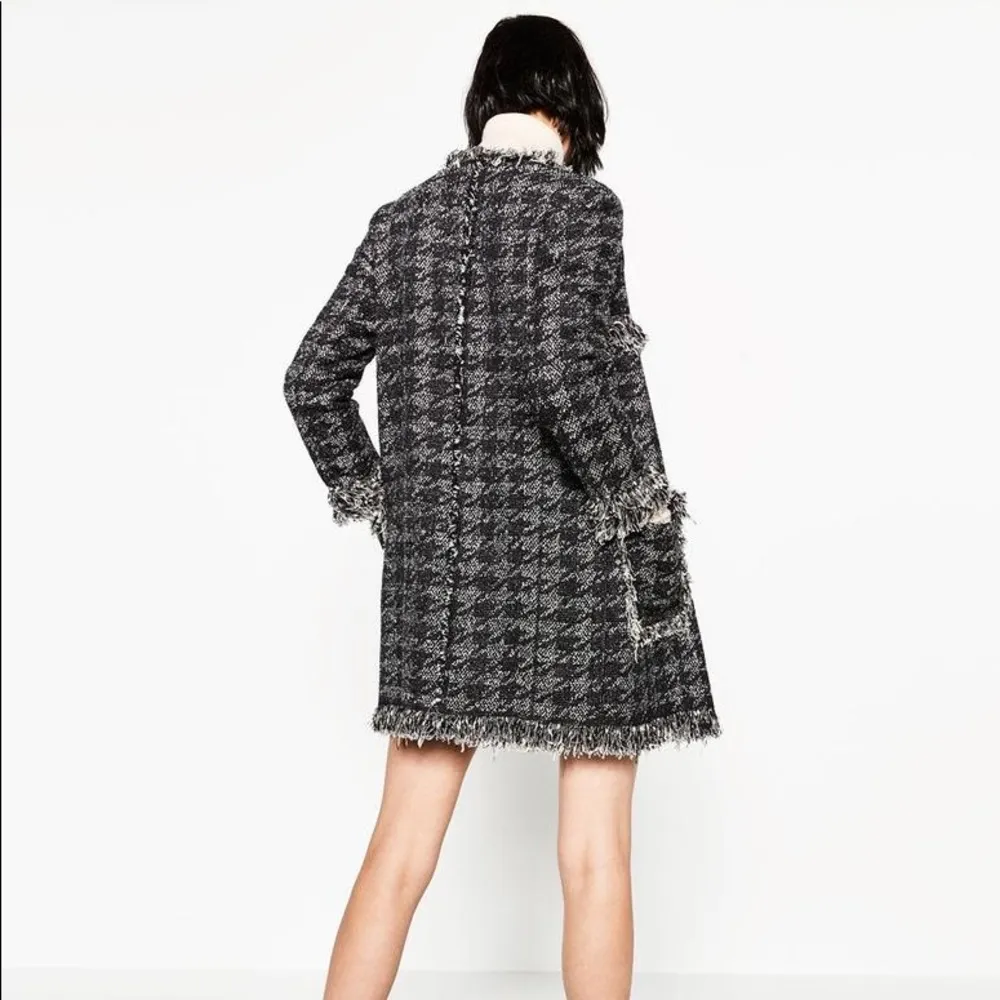 Zara Houndstooth Tweed Fringe Frayed Jacket Cardigan Coat Sweater Blazer NEW - Image 8