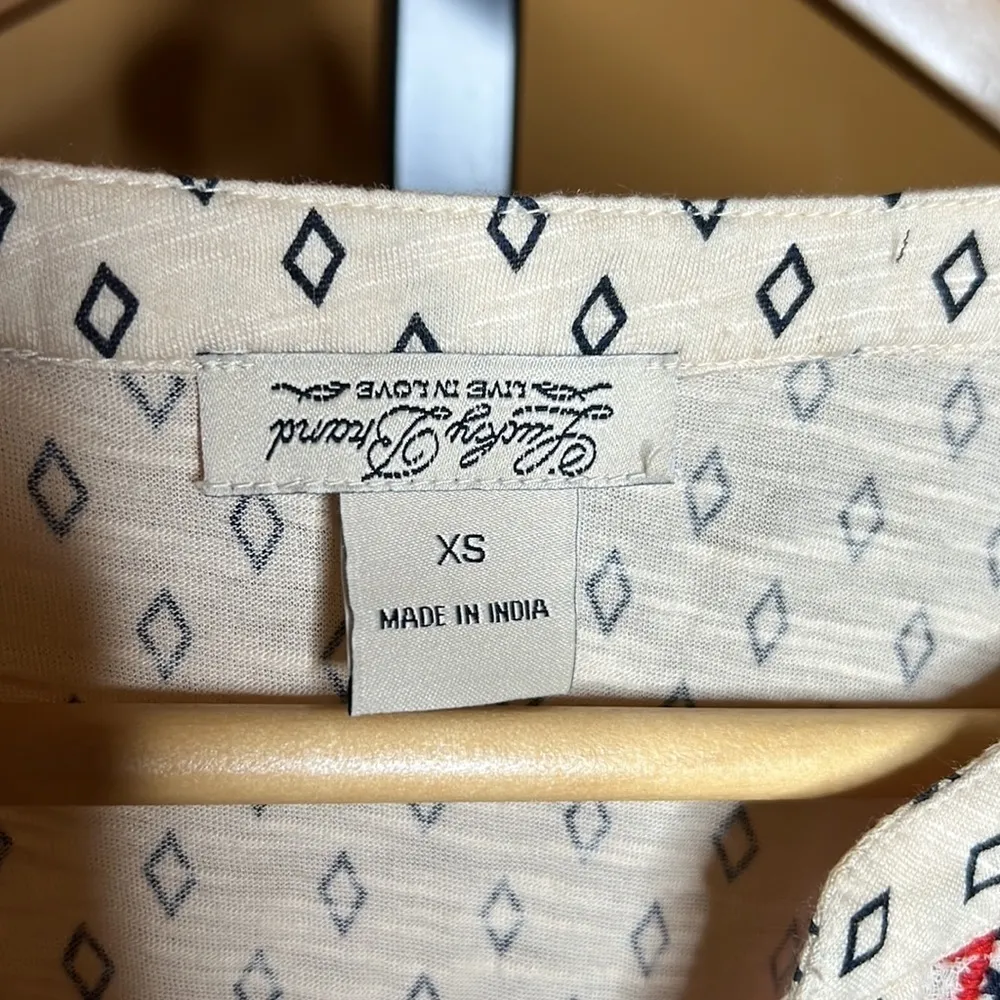 Lucky Brand Womens Boho Diamond Embroidered Top Long Sleeve V-Neck Size XS - Image 3