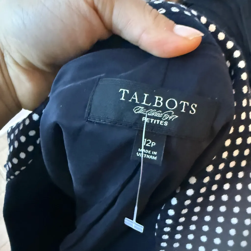 Talbots Navy Blue Polka Dot Preppy Tailored Jacket - Image 3
