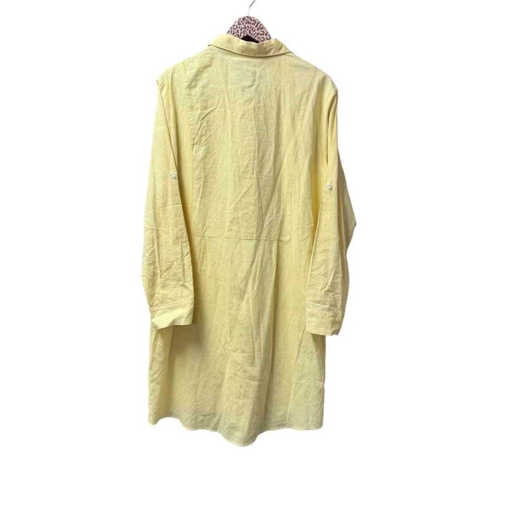 NEW Roller Rabbit Raisa Long Sleeve Shirt Dress Midi Cotton Linen Yellow XL - Image 4