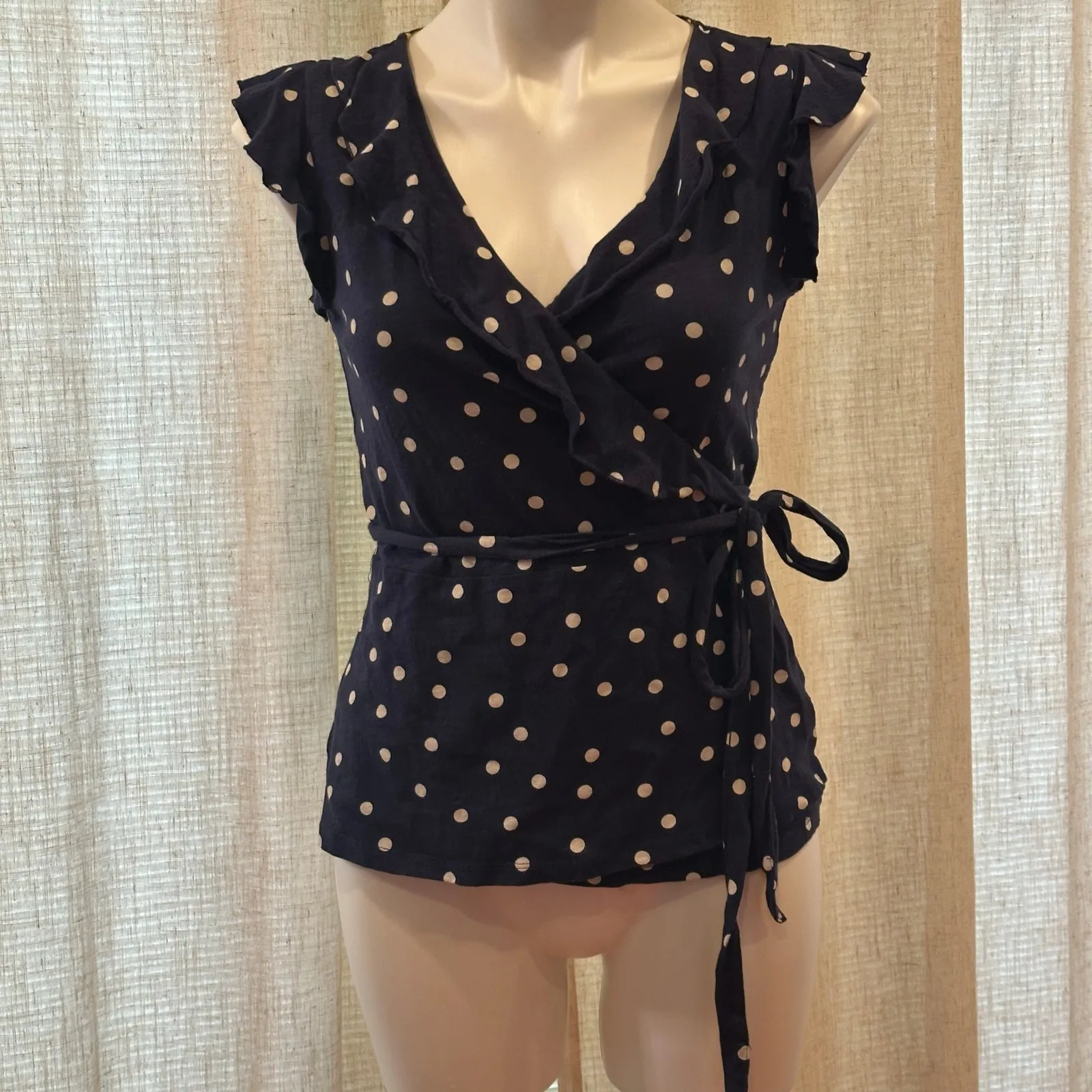 Boden Blue Polka Dot Wrap Blouse sz 6 Women's Boden Top Flutter Sleeve Tee - Image 10