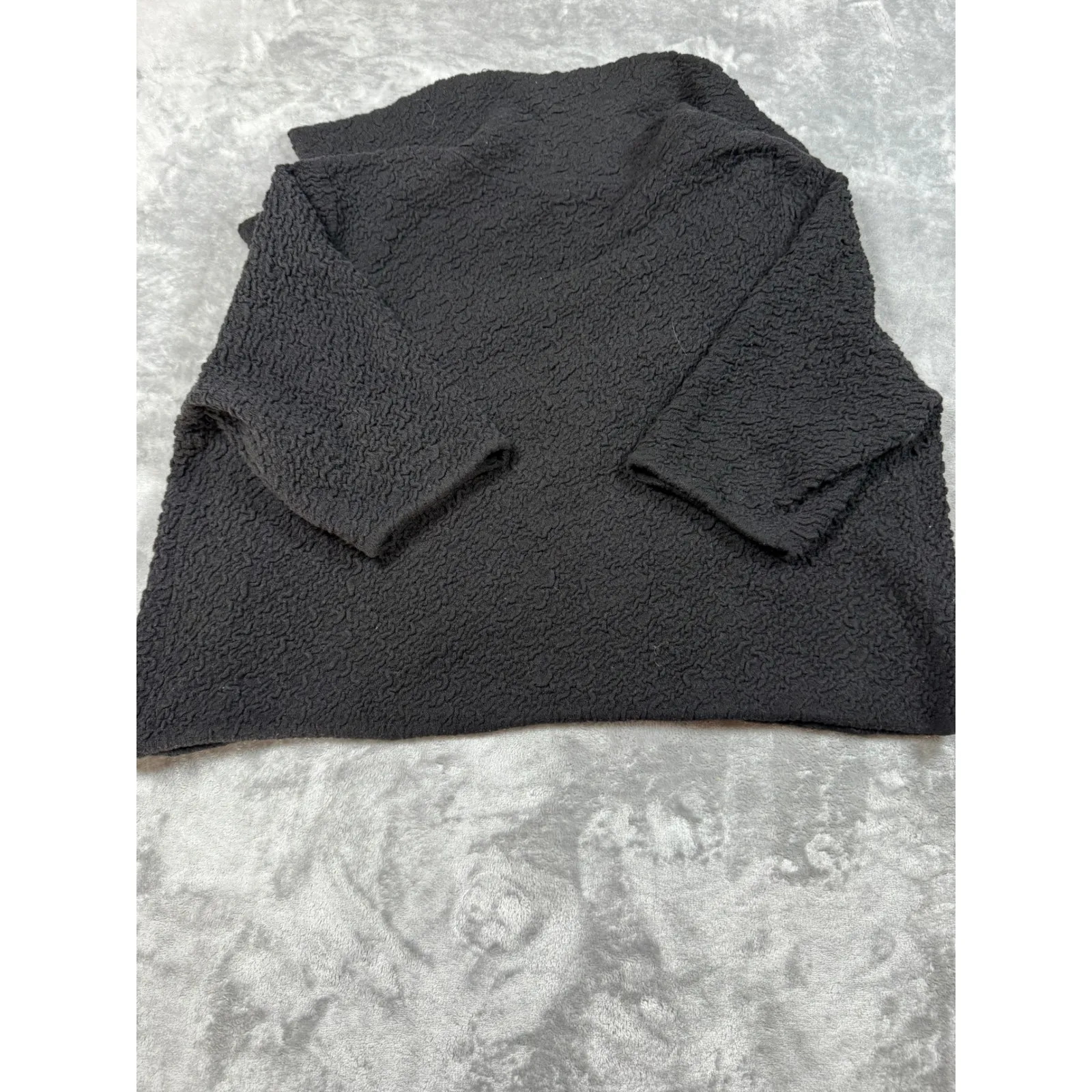 Eileen‎ Fisher Textured Knit Open Front 3/4 Sleeve Sweater Jacket Black Large - Image 7