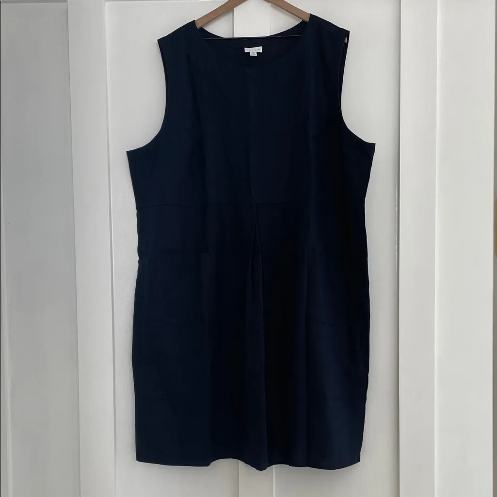 J. JILL Love Linen Sleeveless Crewneck Pocket Shift Dress in Navy Blue Size 4X - Image 3