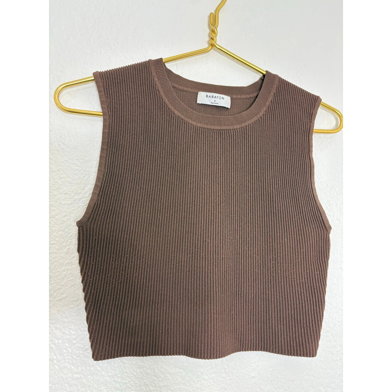 Aritzia Babaton Sculpt Knit Muscle Tank Size Small Brown Cropped Quiet Luxury - Image 12