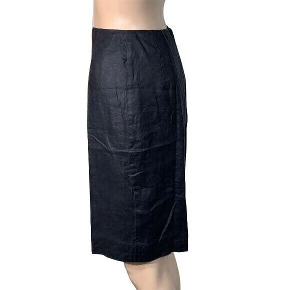 Linda Allard Ellen Tracy Womens Pencil Skirt Lightweight Linen Lined Black Sz 2 - Image 2