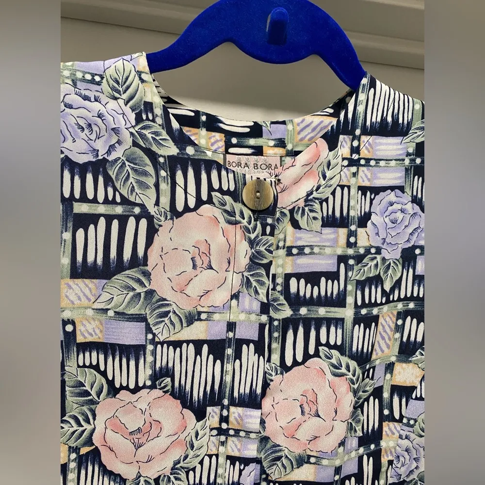 VTG 80s Bora Bora Short Sleeve Floral Geometric Printed Button - Image 7