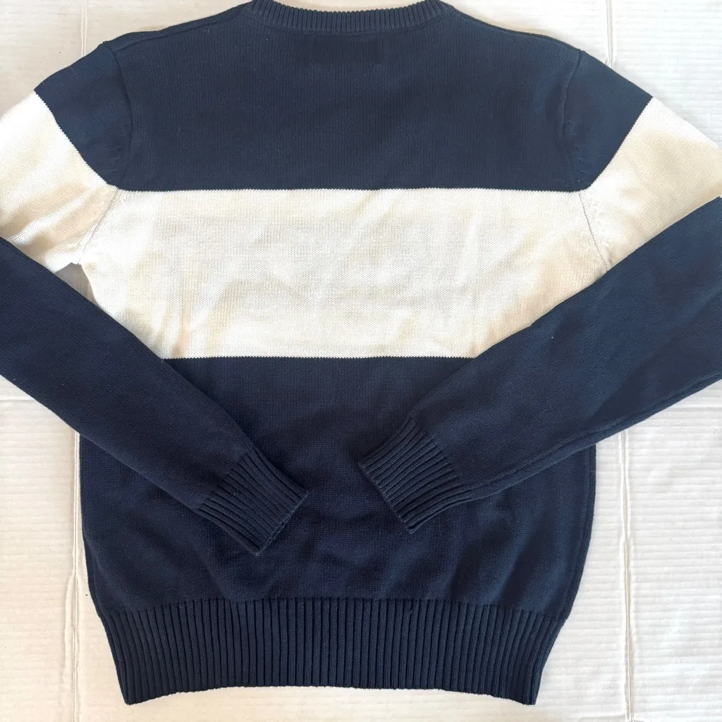 The Thoughtful Design Group navy blue NANTUCKET Intarsia Crewneck Sweater sz XS - Image 2