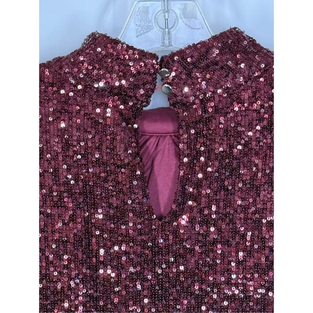 Cable and gauge Merlot rose gold sequin mock neck blouse size large ￼ - Image 8