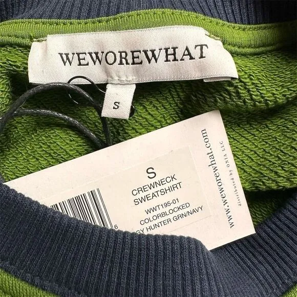 NWT WeWoreWhat Women's Crewneck Sweatshirt Small Colorblock Hunter Green Navy‎ - Image 6