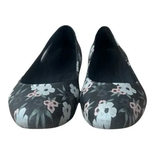 Crocs Womens Flats Size 5 Slip On Black Floral Ballet Shoes Comfort Water Shoes - Image 3
