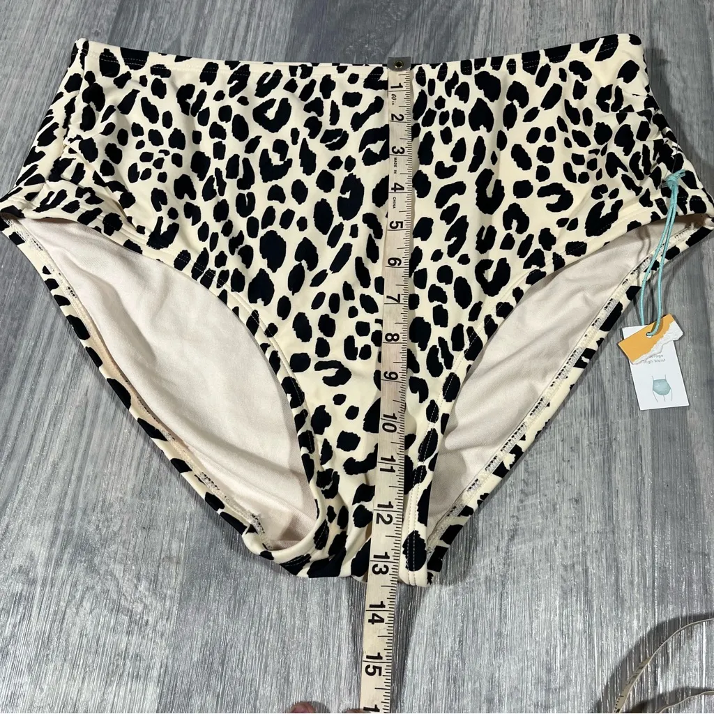 Kona Sol Leopard Print High-Waisted Bikini Bottoms; NEW - Image 4