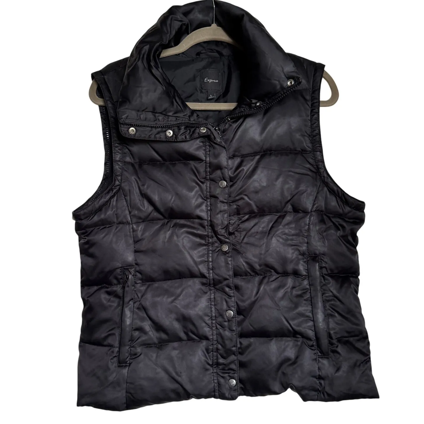 Express Womens Quilted Black Puffer Vest Size Large Duck Down Fill‎ - Image 3
