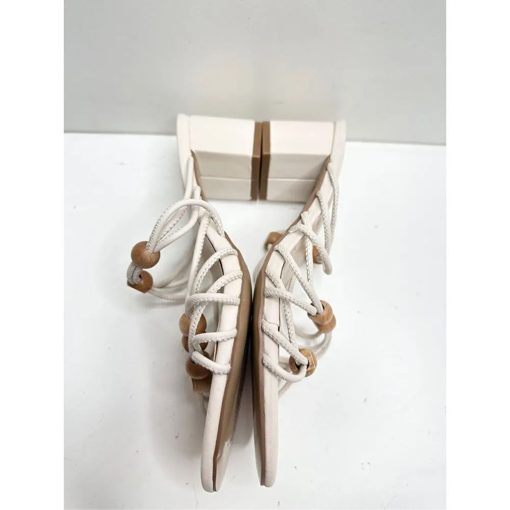 Journee Collection Sandals Size 6.5 Ivory Slip On Block Heel Open Toe Strappy - Image 6