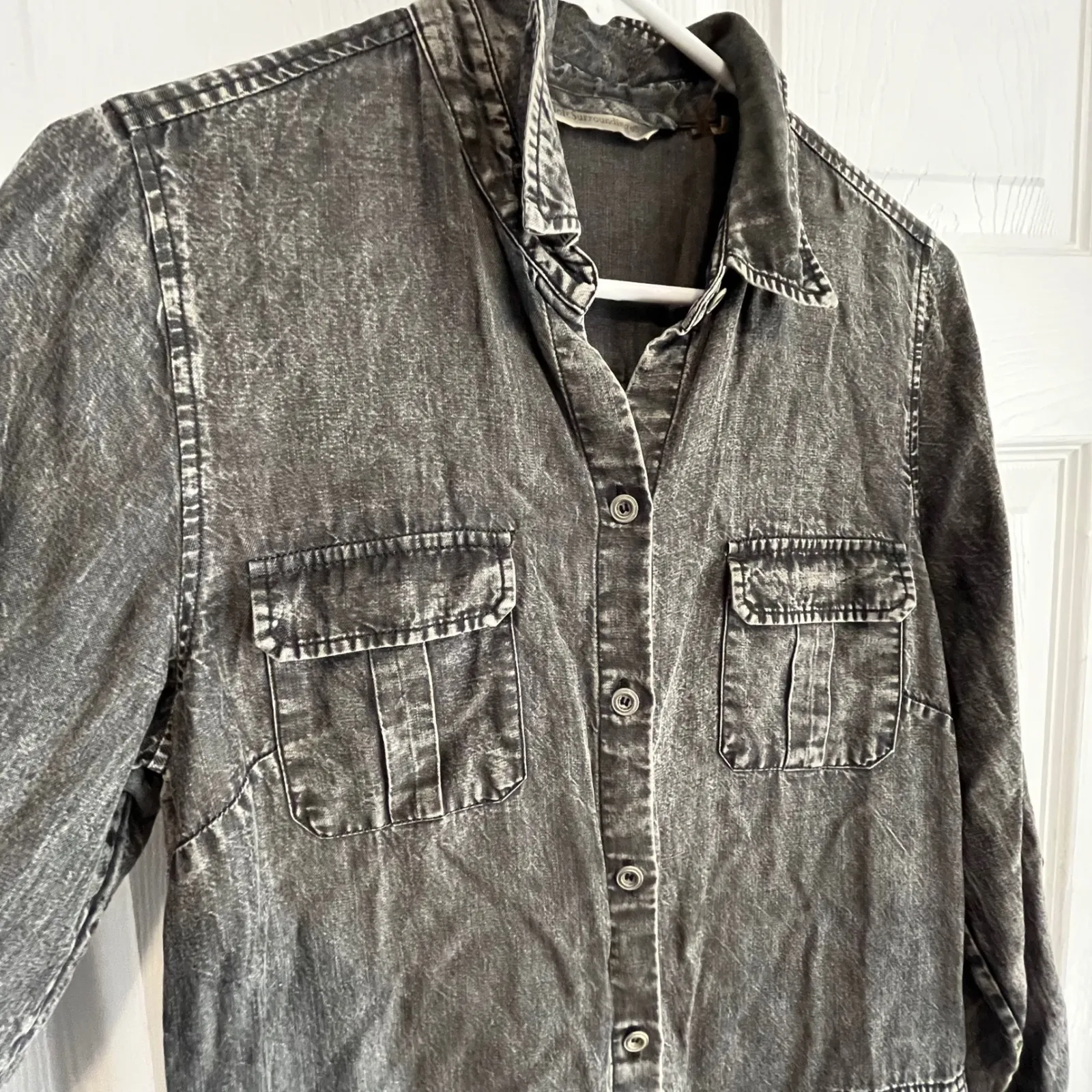 Soft Surroundings XS Black Denim Utility Maxi Shirtdress Button Front Belted Gray Size undefined - Image 6