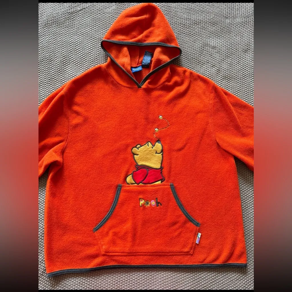 Winnie The Pooh Disney fleece sweatshirt hoodie orange‎ Size XLarge - Image 2