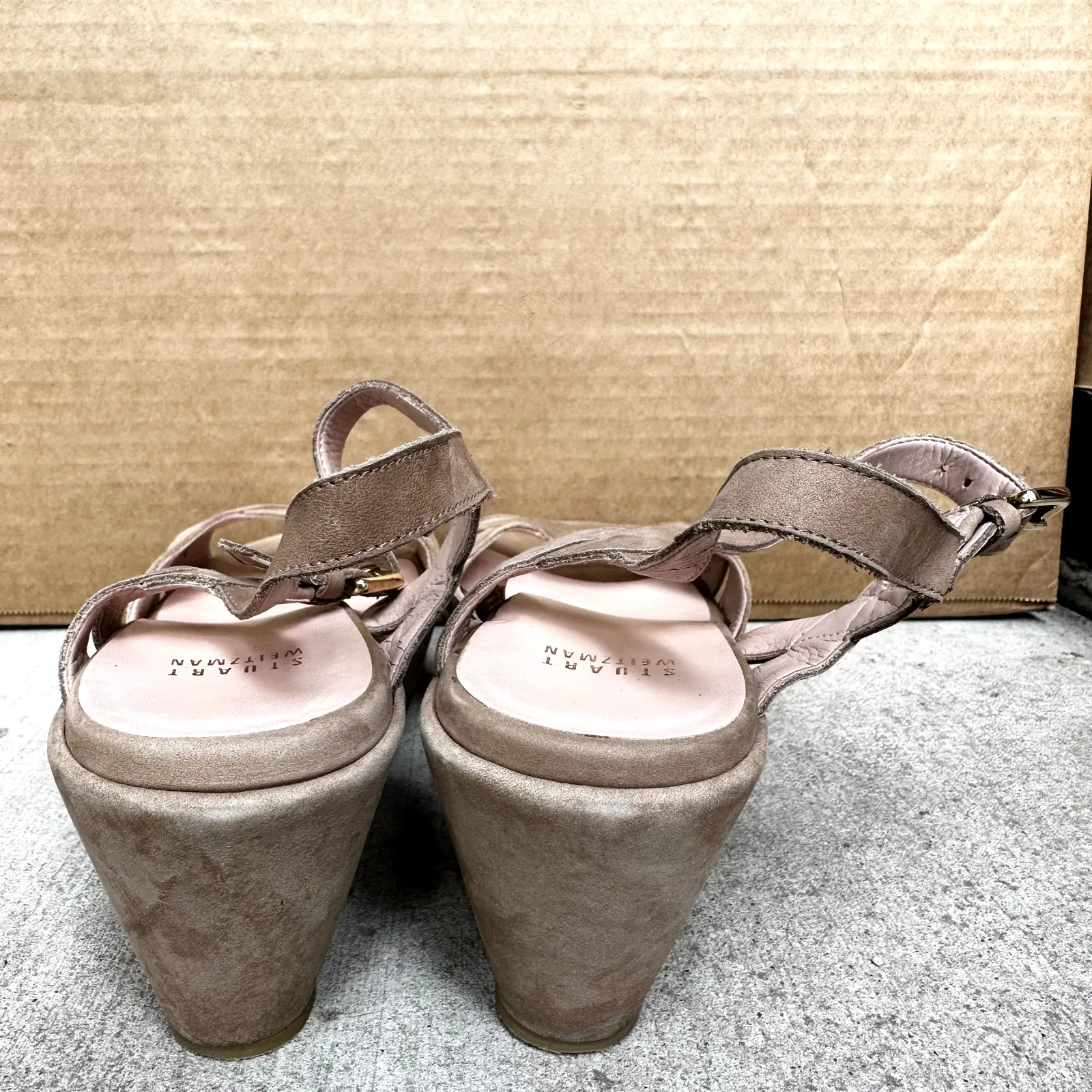 Stuart Weitzman Lockness Nubuck Sandal Tan Wedge Heels Platform Suede 7.5M - Image 5