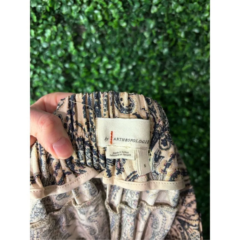 By Anthropologie Harem Pants SZ Small Beige Teal Paisley Boho Button Zip Festiva - Image 5
