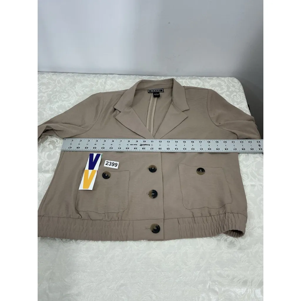 Womans NYCC Large Tan Button Up Cropped Shacket Brown - Image 5