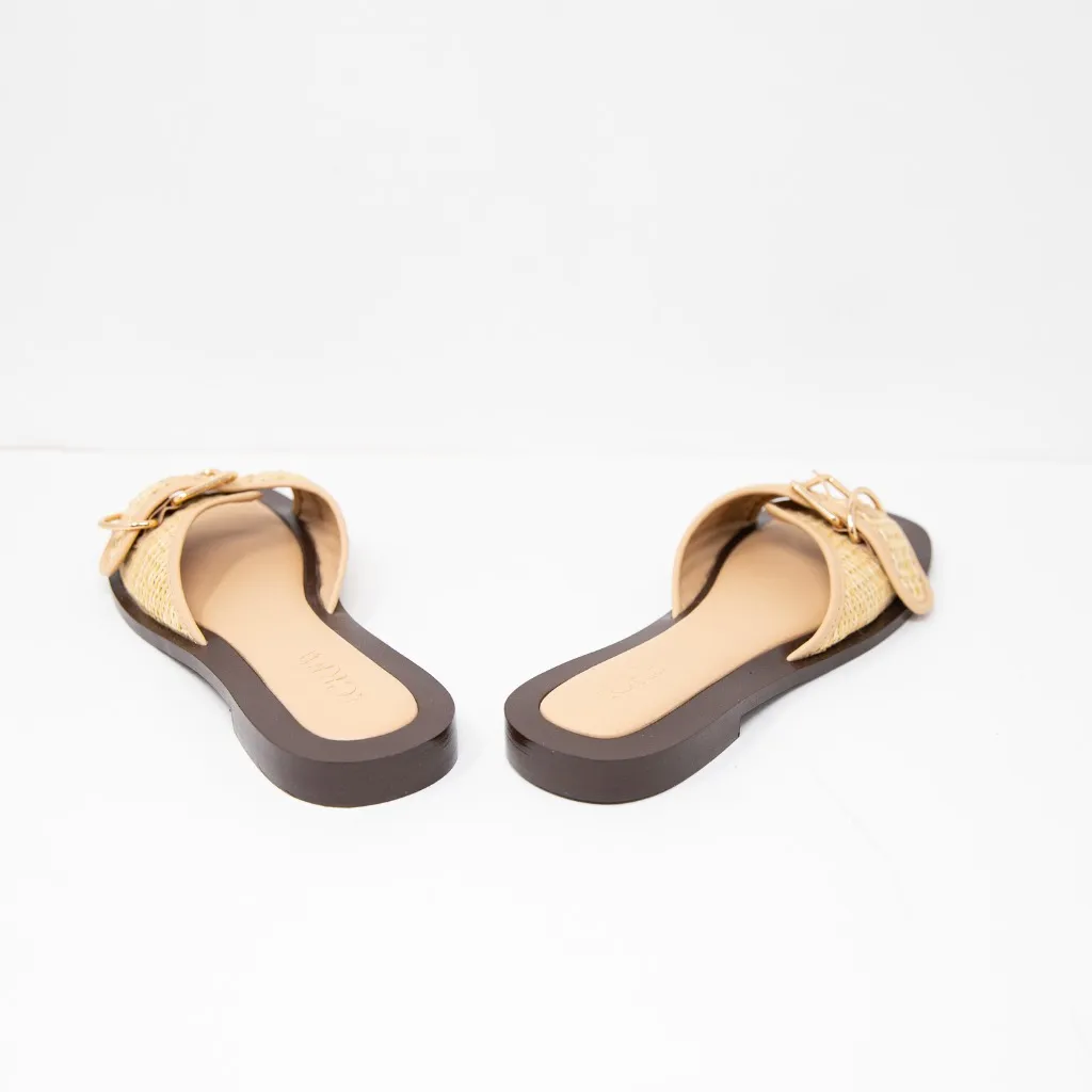 J.Crew NEW  Callie Faux Raffia Woven Buckle Open Toe Slip On Flat Sandals Shoes - Image 3