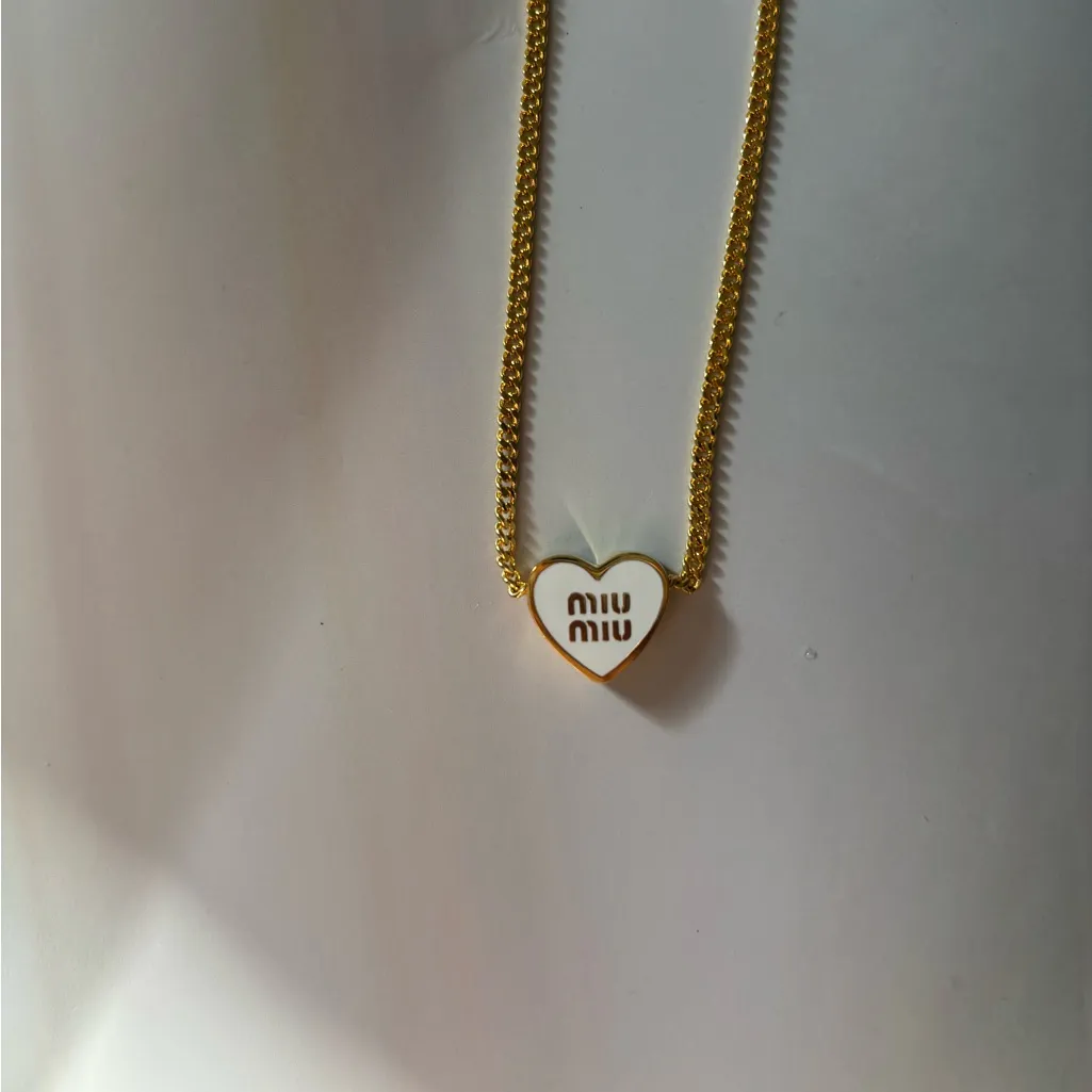 Miu Miu Heart Shaped Metal Necklace White/Gold - Image 4