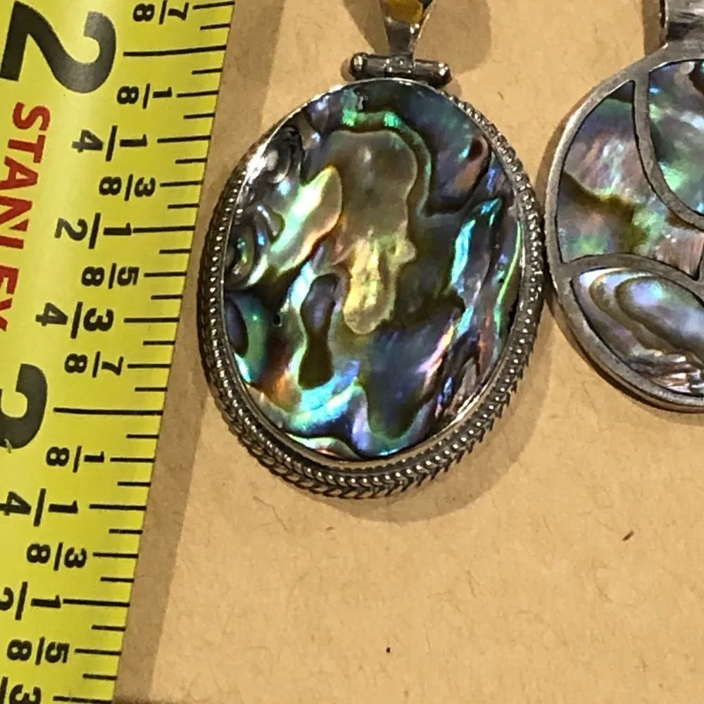 Abalone Sterling Silver Oval Braid Around Bezel Trim Pendant - Image 13