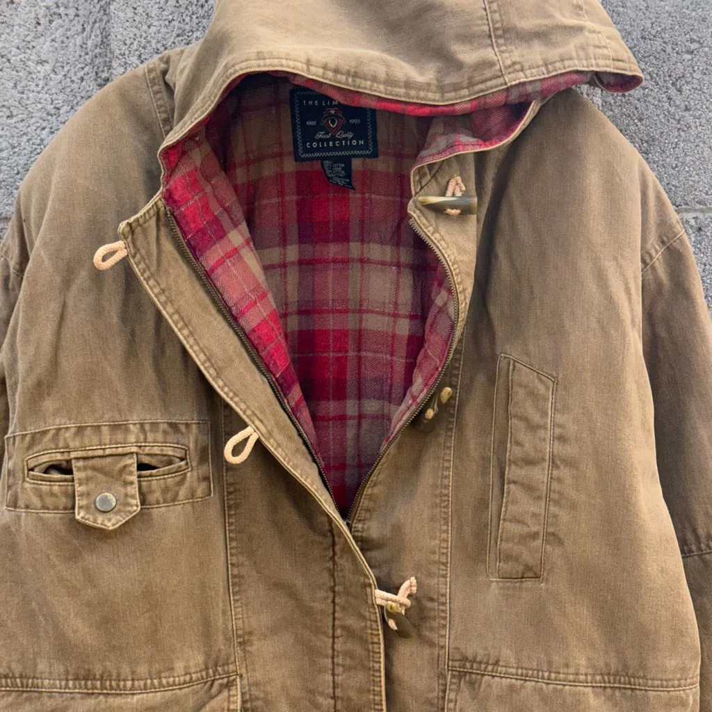 Vintage 1992 The Limited Hooded Chore Coat Plaid Flannel Liner Women's Medium - Image 8