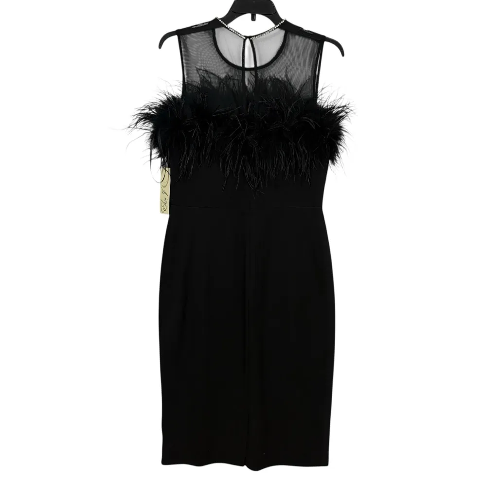 ELIZA J NWT Black Feather Trim Illusion Neck Sheath Cocktail Dress 8 M - Image 3