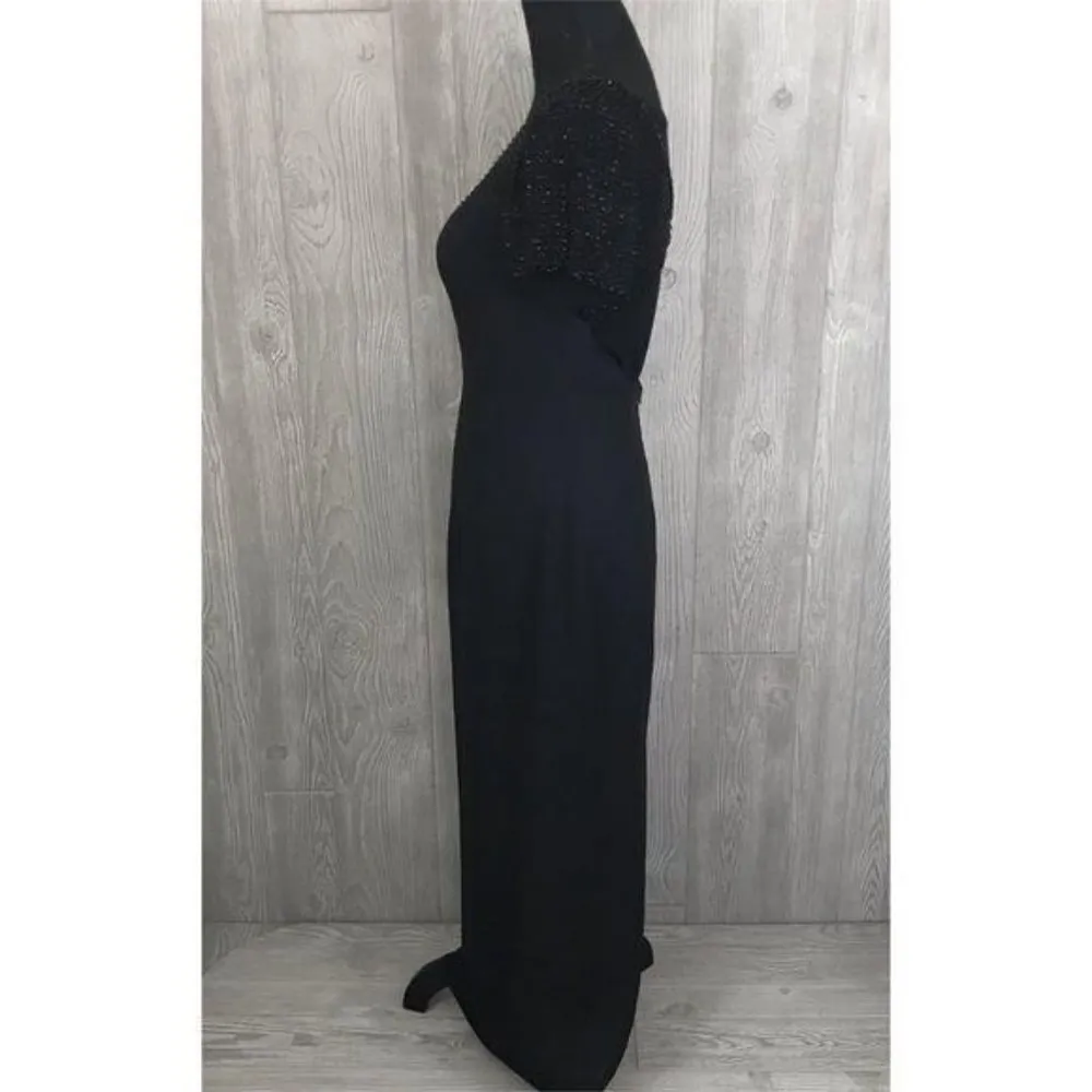 Adrianna Papell evening dress beaded top and short sleeve shoulders fitted gown - Image 3