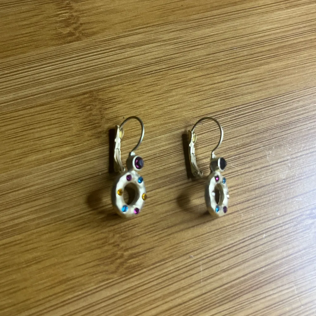 Anthropologie Gold Multicolor Crystal Drop Earrings | Leverback Boho Statement - Image 5