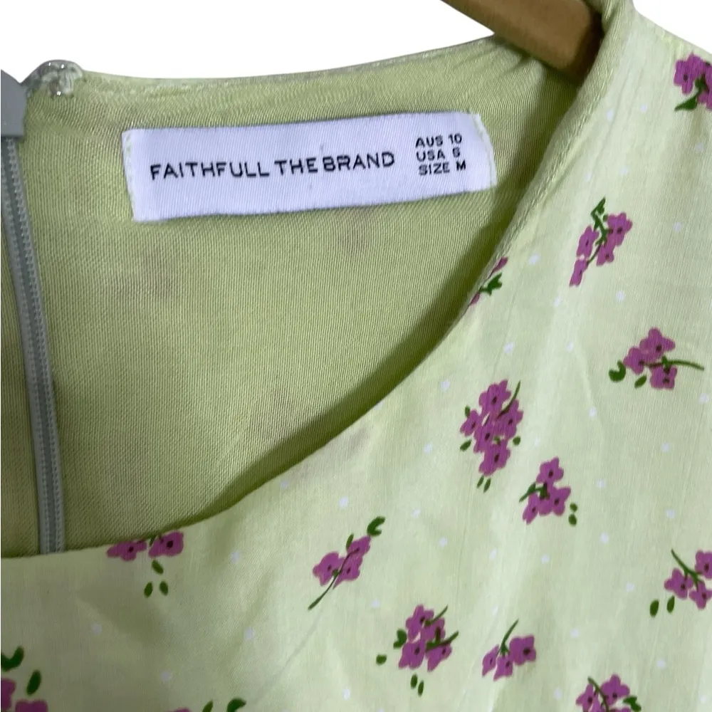 Faithfull the Brand Light Green Dress with Pink Floral Design Medium Florence - Image 3