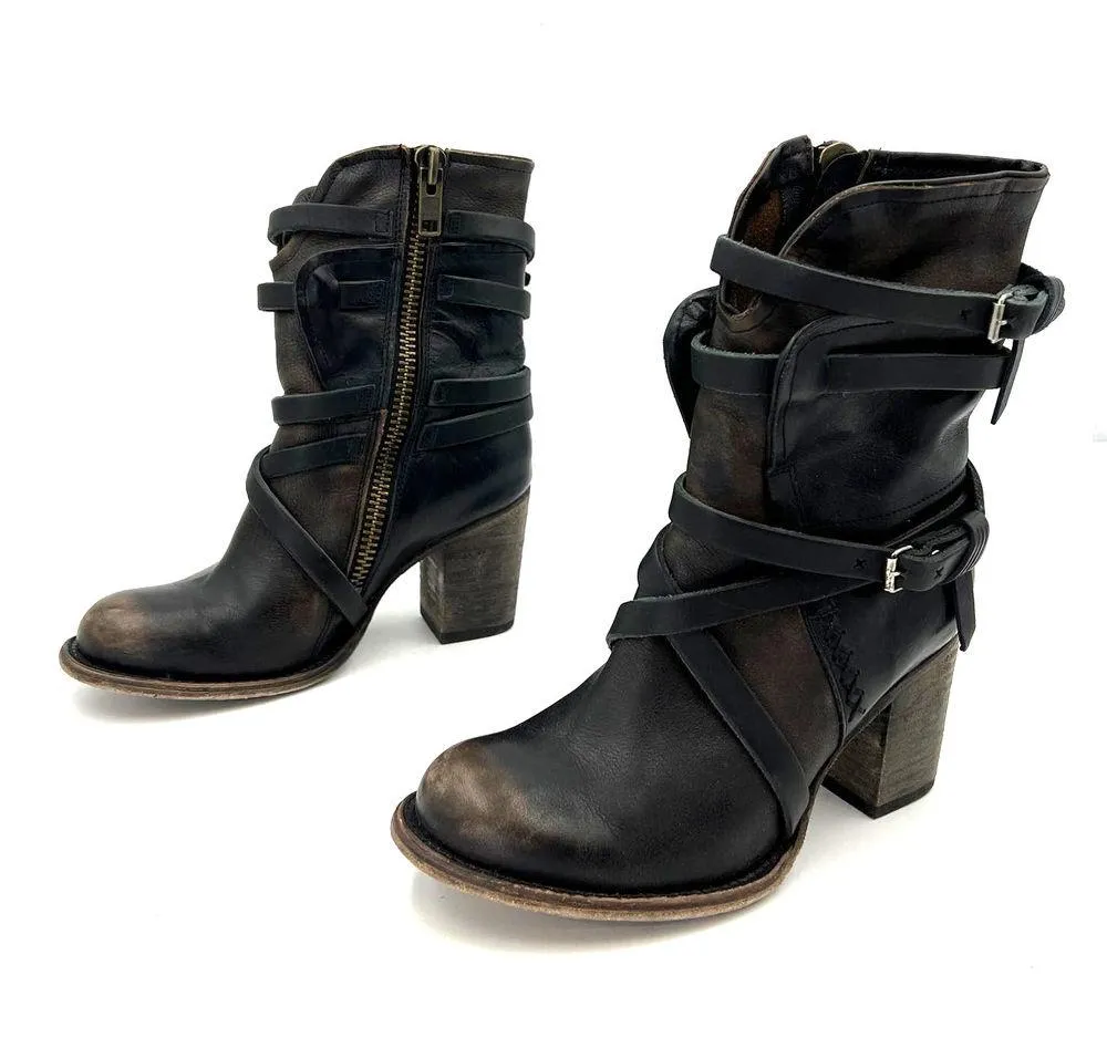 Freebird by Steven Baker Boots Wrap Leather Detail Distressed Brown Western - Image 2