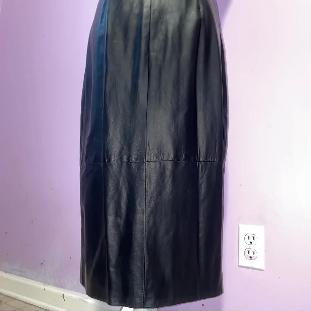 Ralph Lauren Vintage Leather Midi Dress Women Size 8 Black Quiet Luxury Mob Wife - Image 10