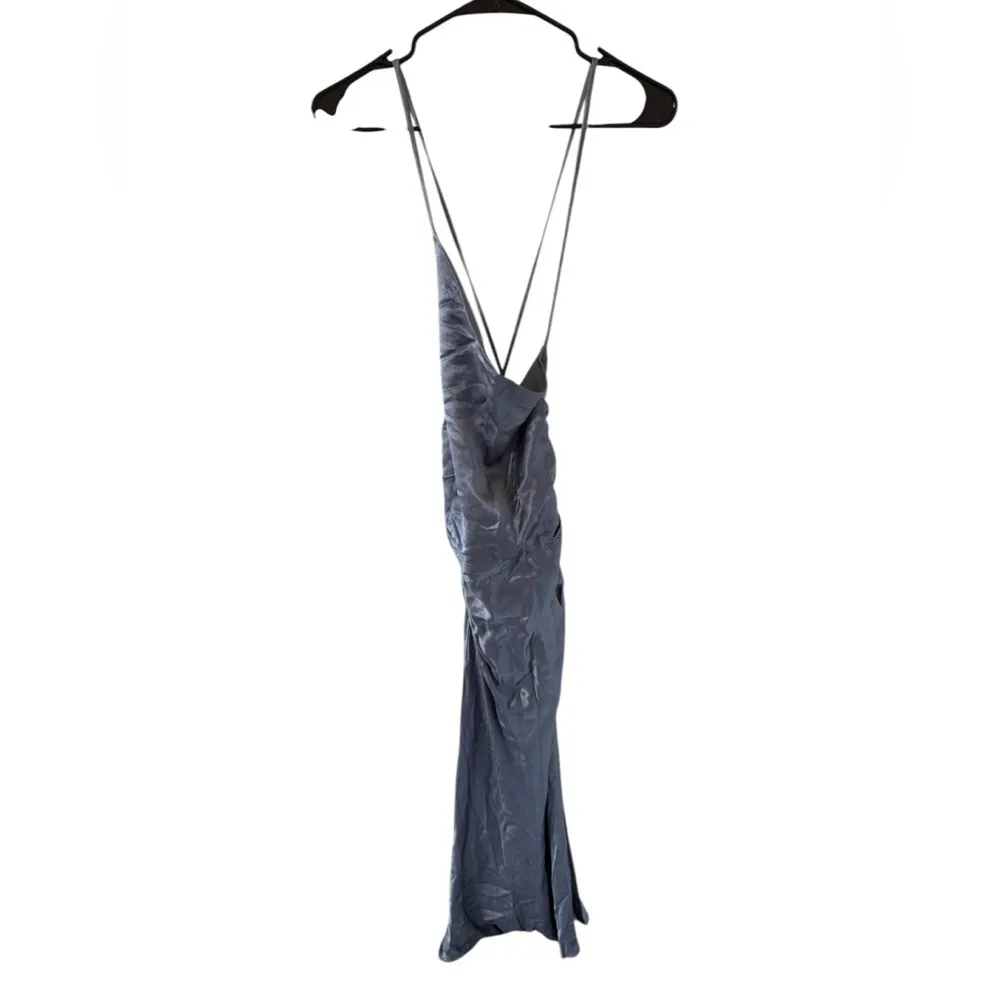 Shona Joy NEW La Lune Asymmetrical Bias Cowl Midi Dress in Blue Smoke - Image 8